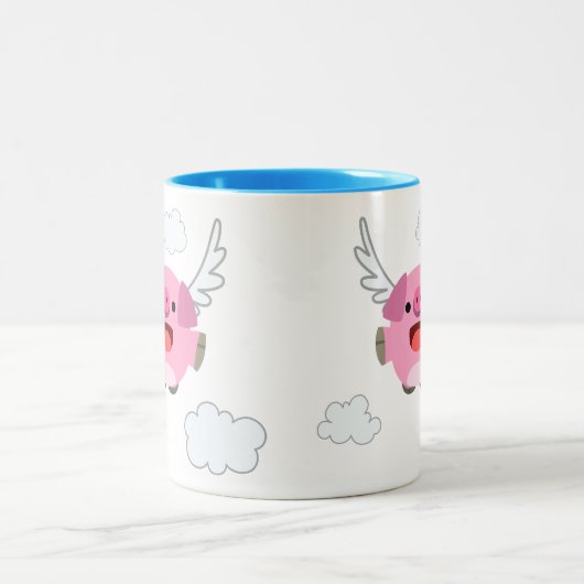 Cute Flying Cartoon Pig Tweekleurige Koffiemok (Center)
