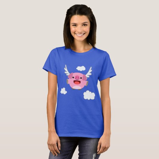 Cute Flying Cartoon Pig Women T-Shirt (Voorkant volledig)