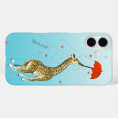 Cute Flying Giraffe with Umbrella on Aqua Case-Mate iPhone Case (Achterkant (horizontaal))