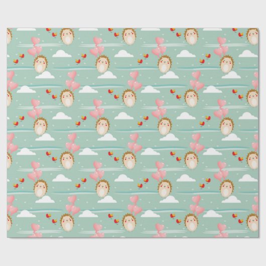 Cute Flying Hedgel Love Pattern Cadeaupapier (Vlak)