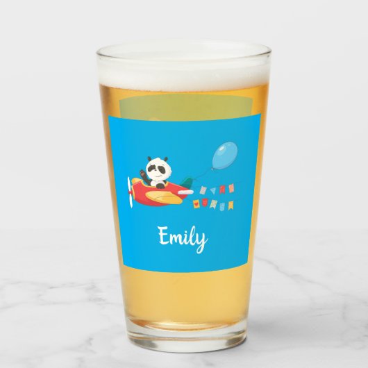 Cute Flying Panda Personalized Glas (Achterkant gevuld)