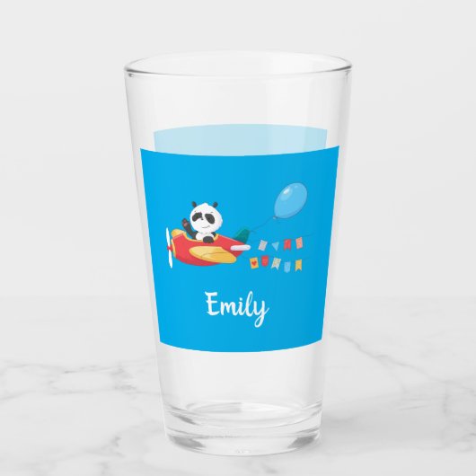 Cute Flying Panda Personalized Glas (Voorkant)