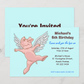 Cute Flying Pig Birthday Party Invitation Kaart (Voorkant / Achterkant)
