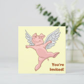 Cute Flying Pig Birthday Party Invitation Kaart (Staand voorkant)