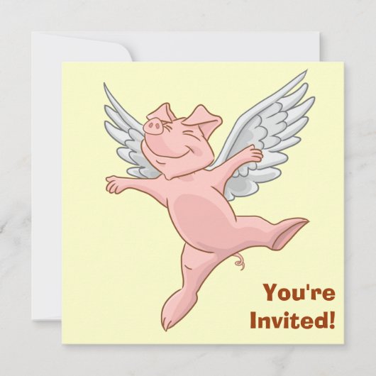 Cute Flying Pig Birthday Party Invitation Kaart (Voorkant)