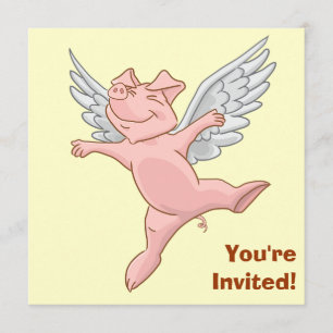 Cute Flying Pig Birthday Party Invitation Kaart