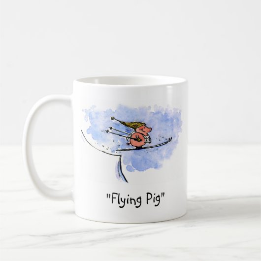 Cute Flying Pig - Cool Ski Jumping Pig Custom Koffiemok (Links)