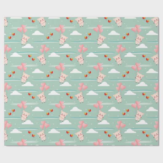 Cute Flying Pigs Love Pattern Cadeaupapier (Vlak)