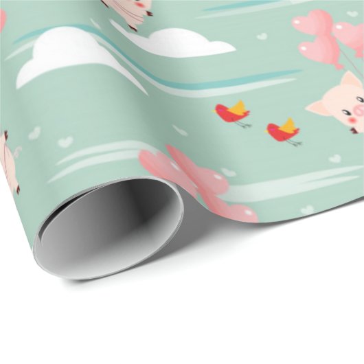 Cute Flying Pigs Love Pattern Cadeaupapier (Rol Hoek)