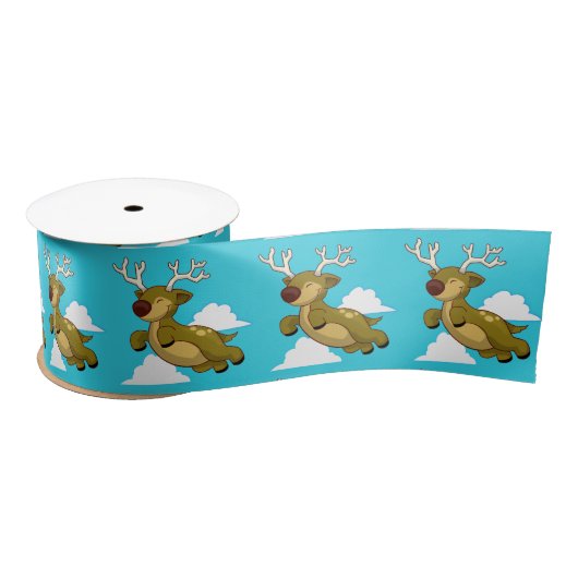 Cute Flying Reindeer met White Clouds Satijnen Lint (Spoel)