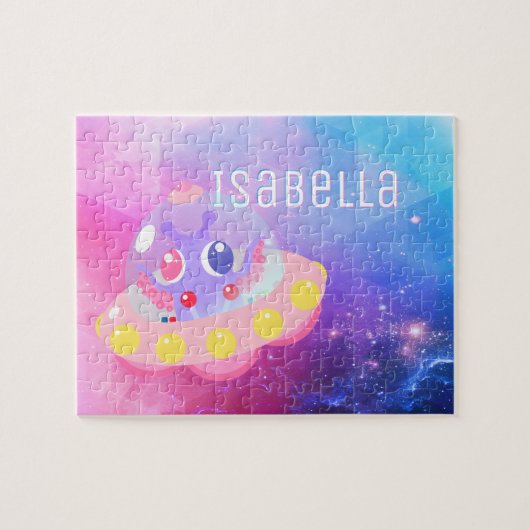 Cute Flying Saucer Space Alien Pink Blue Girl Name Legpuzzel (Horizontaal)