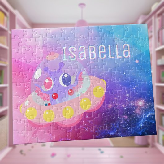 Cute Flying Saucer Space Alien Pink Blue Girl Name Legpuzzel