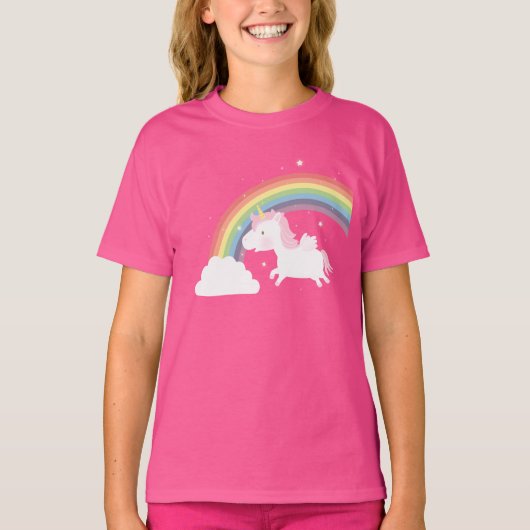 Cute Flying Unicorn Rainbow Girls T-shirt (Voorkant)