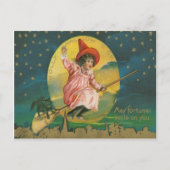 Cute Flying Witch Black Cat Full Moon Briefkaart (Voorkant)