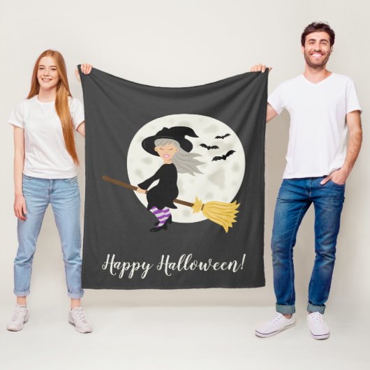 Cute Flying Witch Girl Halloween Illustratie Fleece Deken (In situ)