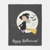 Cute Flying Witch Girl Halloween Illustratie Fleece Deken (Voorkant)