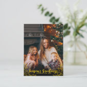 Cute Foliage Gold Foil script Foto met Kerstmis Briefkaart (Staand voorkant)