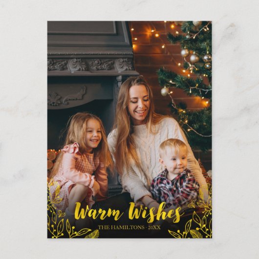 Cute Foliage Gold Foil Warm Wishes met Kerstmis Briefkaart (Voorkant)