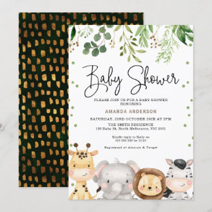 Cute Foliage Safari Animals Baby shower Invitation Kaart