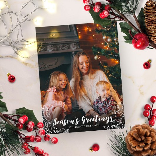 Cute Foliage White Script Briefkaart