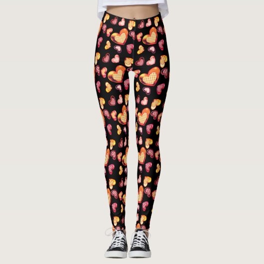 Cute Folie Gestructureerd Hart Plaid Patroon Zwart Leggings (Voorkant)