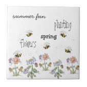Cute Folk Art bees Daisies Butterflies Tegeltje (Voorkant)