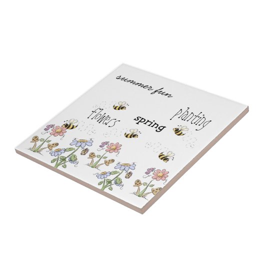 Cute Folk Art bees Daisies Butterflies Tegeltje (Zijkant)