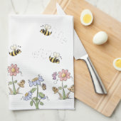 Cute Folk Art bees Daisies Butterflies Theedoek (Quarter Fold)