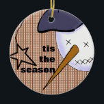 Cute Folk Art Cowboy Snowman Keramisch Ornament<br><div class="desc">Originele kunst digitaal gemaakt door Deborah Miller</div>