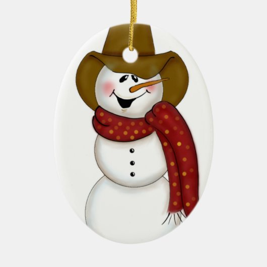 Cute Folk Art Cowboy Snowman Keramisch Ornament (Voorkant)