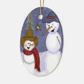 Cute Folk Art Cowboy Snowman Keramisch Ornament (Links)