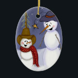 Cute Folk Art Cowboy Snowman Keramisch Ornament<br><div class="desc">Originele kunst digitaal gemaakt door Deborah Miller</div>