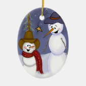 Cute Folk Art Cowboy Snowman Keramisch Ornament (Voorkant)
