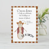 Cute Folk Art Cowboy Snowman Kerstmis Kaart (Staand voorkant)
