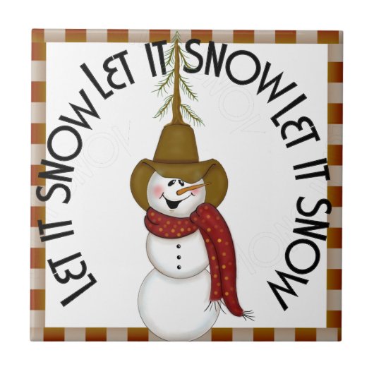 Cute Folk Art Cowboy Snowman Kerstmis Tegeltje (Voorkant)