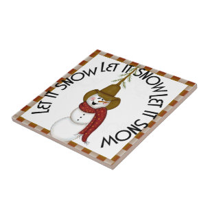 Cute Folk Art Cowboy Snowman Kerstmis Tegeltje