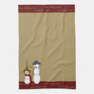 Cute Folk Art Cowboy Snowman Kerstmis Theedoek