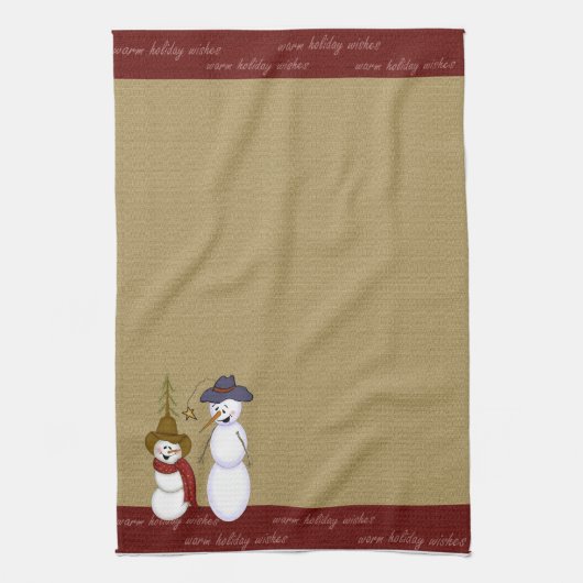 Cute Folk Art Cowboy Snowman Kerstmis Theedoek (Verticaal)