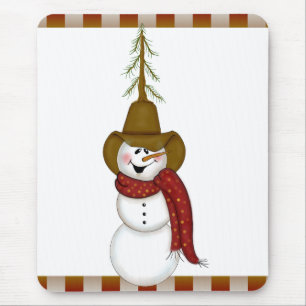 Cute Folk Art Cowboy Snowman Muismat