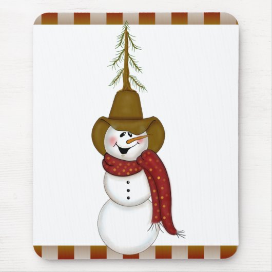 Cute Folk Art Cowboy Snowman Muismat (Voorkant)