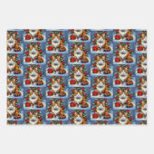 Cute Folk Art Impasto Cat Festive Christmas Inpakpapier Vel (Voorkant 3)