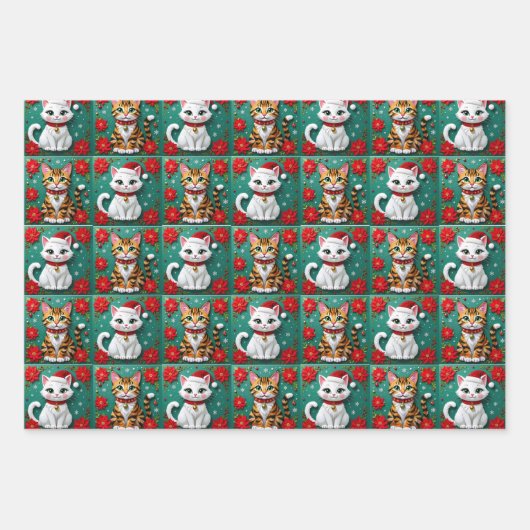 Cute Folk Art Impasto Cat Festive Christmas Inpakpapier Vel (Voorkant 2)