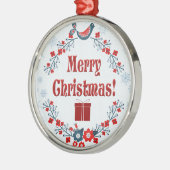 Cute Folk Art Merry Kerstmis Wreath Metalen Ornament (Links)