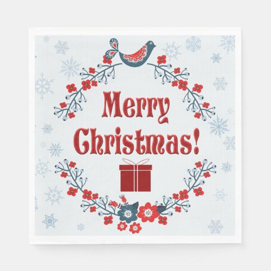 Cute Folk Art Merry Kerstmis Wreath Servet (Voorkant)