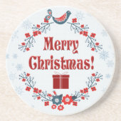 Cute Folk Art Merry Kerstmis Wreath Zandsteen Onderzetter (Voorkant)