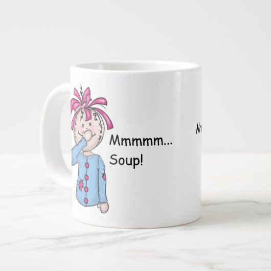 Cute Folk Art Rag Doll Soup personaliseren Grote Koffiekop (Links)