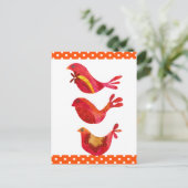 Cute Folk Art Red Bird Trio Waterverf Briefkaart (Staand voorkant)