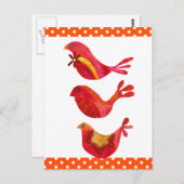 Cute Folk Art Red Bird Trio Waterverf Briefkaart (Voorkant / Achterkant)