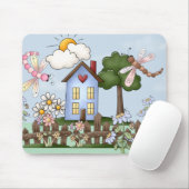 Cute Folk Country House en Picket Fence Art Muismat (Met muis)