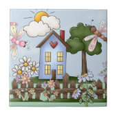 Cute Folk Country House en Picket Fence Art Tegeltje (Voorkant)
